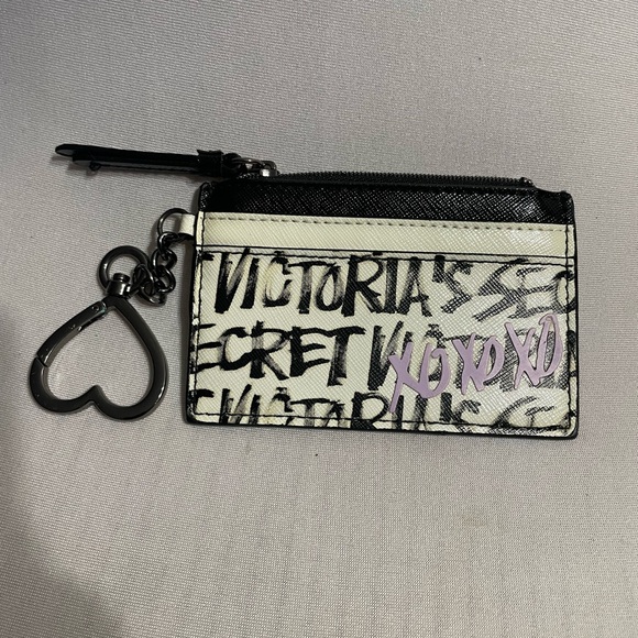 Victoria's Secret black & white logo card holder keychain pouch coin purse - Picture 1 of 7